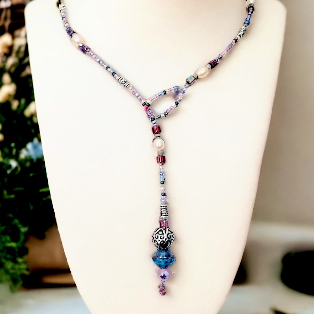 Freshwater Pearl Lariat Necklace 14” 17”, Artisan Made Gift Boho Chic Y Necklace